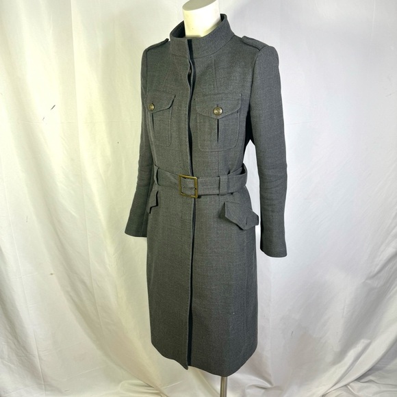 ZARA WOOL TRENCH COAT MILITARY COAT SINGLE BREAST GREY JACKET SIZE LARGE - Picture 11 of 16